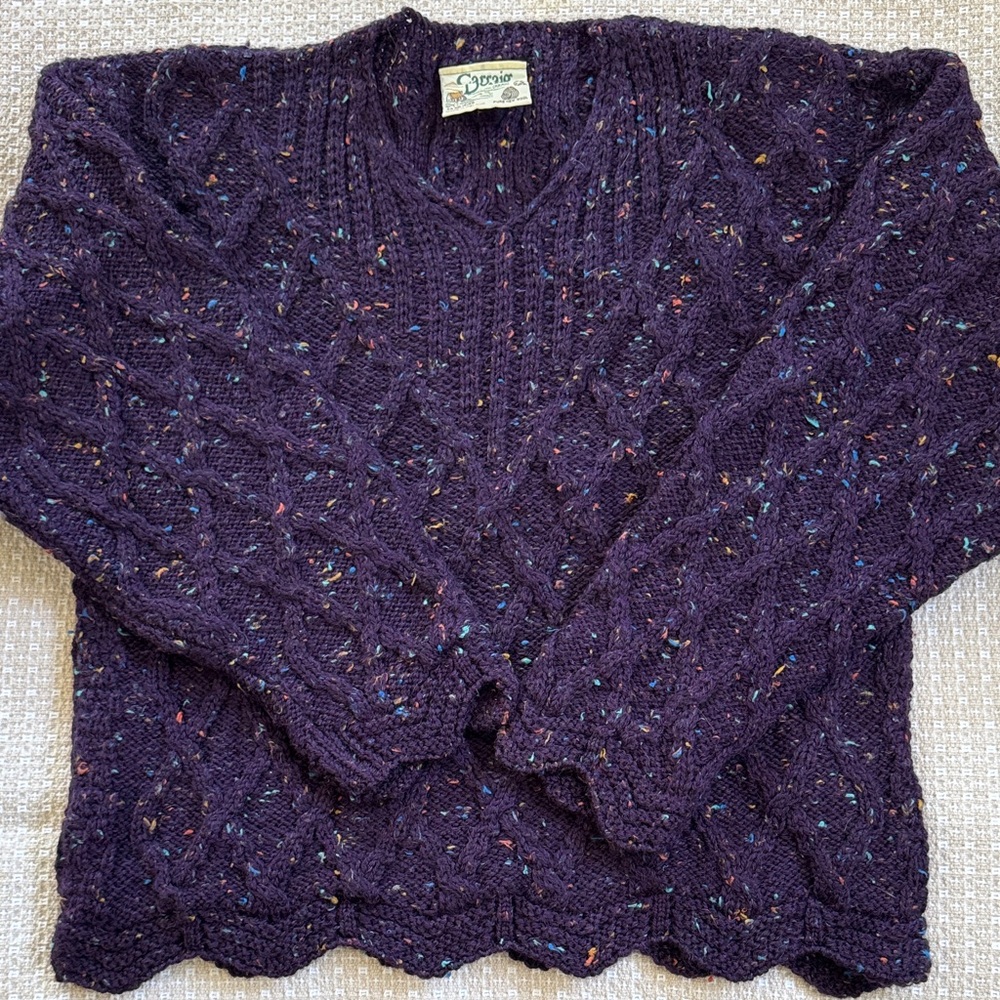 Women's Wool Purple Cable Knit Aran Sweater